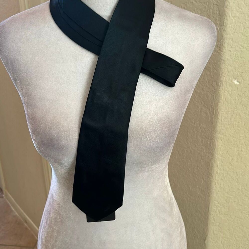 Prada Cravatta Neck Tie Navy Blue Satin Silk Solid Minimalist Quiet Luxury NWT